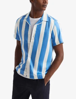 Reiss Virginia Striped Short-sleeved Recycled-polyester Shirt -Selfridges Store R04103906 BLUEWHITE ALT02