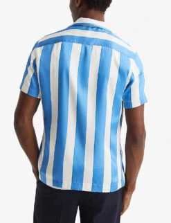 Reiss Virginia Striped Short-sleeved Recycled-polyester Shirt -Selfridges Store R04103906 BLUEWHITE ALT03