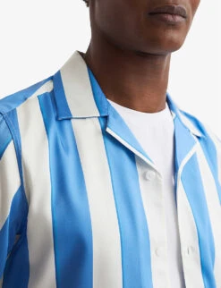 Reiss Virginia Striped Short-sleeved Recycled-polyester Shirt -Selfridges Store R04103906 BLUEWHITE ALT04
