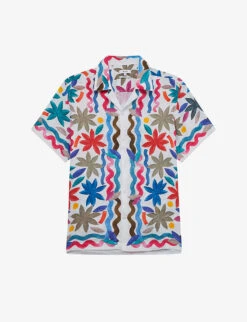 Reiss Delphi Floral-print Slim-fit Linen Shirt