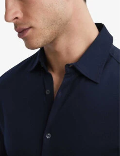 Reiss King Mercerised Cotton-jersey Shirt -Selfridges Store R04107017 NAVY ALT04