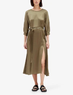 CLAUDIE PIERLOT Rulia Elasticated-waist Open-back Satin Midi Dress 7 CLAUDIE PIERLOT Rulia Elasticated-waist Open-back Satin Midi Dress -Selfridges Store R04108115 VERTS ALT02