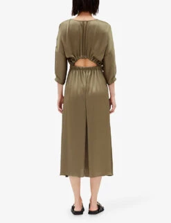CLAUDIE PIERLOT Rulia Elasticated-waist Open-back Satin Midi Dress 8 CLAUDIE PIERLOT Rulia Elasticated-waist Open-back Satin Midi Dress -Selfridges Store R04108115 VERTS ALT03