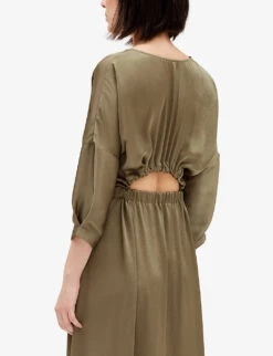 CLAUDIE PIERLOT Rulia Elasticated-waist Open-back Satin Midi Dress 9 CLAUDIE PIERLOT Rulia Elasticated-waist Open-back Satin Midi Dress -Selfridges Store R04108115 VERTS ALT04