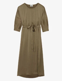 CLAUDIE PIERLOT Rulia Elasticated-waist Open-back Satin Midi Dress