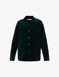 Acne Studios Brand-embroidered Camp-collar Oversized-fit Velvet-texture Cotton Shirt