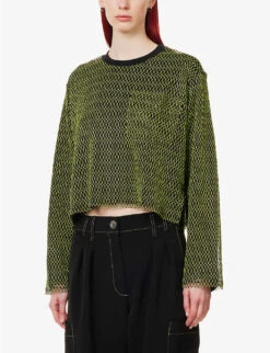 Fishnet-design Boxy-fit Mesh Top 7 Fishnet-design Boxy-fit Mesh Top -Selfridges Store R04109262 GREENBLACK ALT02
