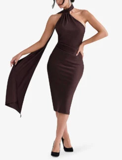 Angelina Wrap-neck Satin Midi Dress -Selfridges Store R04110068 CHOCOLATE ALT02