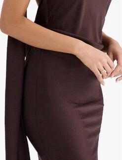 Angelina Wrap-neck Satin Midi Dress -Selfridges Store R04110068 CHOCOLATE ALT05