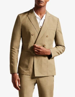 Ted Baker Slim-fit Double-breasted Cotton And Linen-blend Blazer 6 Ted Baker Slim-fit Double-breasted Cotton And Linen-blend Blazer -Selfridges Store R04110312 STONE ALT02