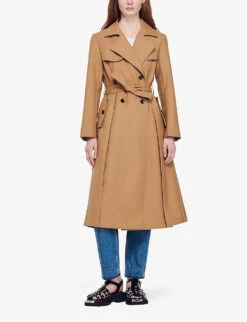 Sandro Corentin Double-breasted Woven Trench Coat -Selfridges Store R04111162 NATURELS ALT02