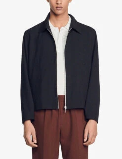 Sandro Dana Collared Zip-up Stretch-woven Jacket -Selfridges Store R04111202 NOIRGRIS ALT02