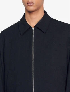 Sandro Dana Collared Zip-up Stretch-woven Jacket -Selfridges Store R04111202 NOIRGRIS ALT04