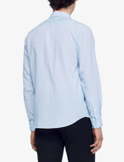 Sandro Stripe-pattern Collared Regular-fit Woven Shirt -Selfridges Store R04111296 BLEUS ALT03