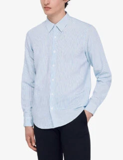 Sandro Stripe-pattern Collared Regular-fit Woven Shirt -Selfridges Store R04111296 BLEUS ALT04