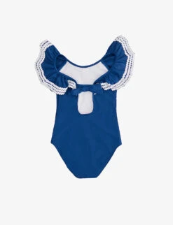 Ric Rac Frilled Stretch Recycled-polyester Swimsuit 3-14 Years -Selfridges Store R04115473 BLUE ALT02