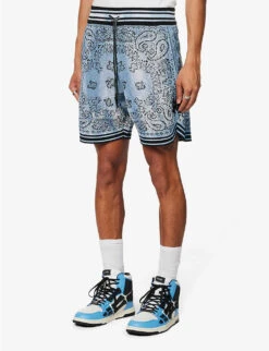 Amiri Bandana Paisley-pattern Cotton-knit Shorts -Selfridges Store R04115687 BLUE ALT02