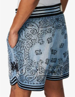 Amiri Bandana Paisley-pattern Cotton-knit Shorts -Selfridges Store R04115687 BLUE ALT04