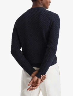 Reiss Arran Crewneck Cable Knitted Jumper -Selfridges Store R04116738 NAVY ALT03