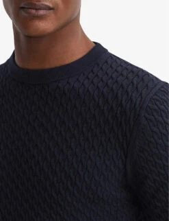 Reiss Arran Crewneck Cable Knitted Jumper -Selfridges Store R04116738 NAVY ALT04