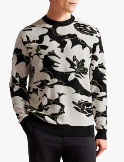 Ted Baker Ozier Floral-print Wool Jumper -Selfridges Store R04117779 BLACK ALT02