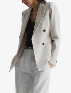 Reiss Gaia Double-breasted Woven Blazer -Selfridges Store R04120617 NEUTRAL ALT02