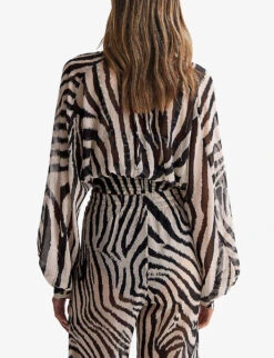 Reiss Farley Zebra-print Woven Blouse -Selfridges Store R04120620 BLACKWHITE ALT02