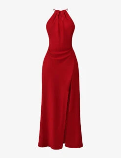 Zanab Halter-neck Thigh-split Woven Maxi Dress