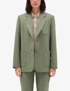 CLAUDIE PIERLOT Violaine Single-breasted Tailored Stretch-woven Blazer -Selfridges Store R04121201 VERTS ALT02