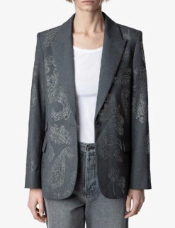 Zadig & Voltaire Venus Paisley-print Tailored Stretch-woven Blazer -Selfridges Store R04121835 GRISCHINE ALT02