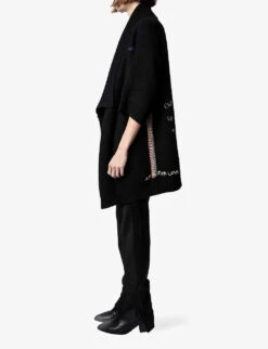 Zadig & Voltaire West Embroidered-text Cashmere Jacket -Selfridges Store R04121837 NOIR ALT02