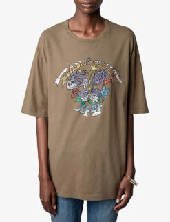 Zadig & Voltaire Suzy Crystal-embellished Cotton-jersey T-shirt -Selfridges Store R04121843 PICKLE ALT02