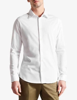 Ted Baker Marros Long-sleeved Cotton-jersey Shirt -Selfridges Store R04121879 WHITE ALT02