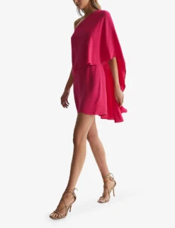 Reiss Blake One-shoulder Woven Mini Dress -Selfridges Store R04122264 BRIGHTPINK ALT02