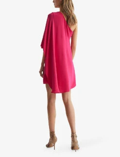 Reiss Blake One-shoulder Woven Mini Dress -Selfridges Store R04122264 BRIGHTPINK ALT03