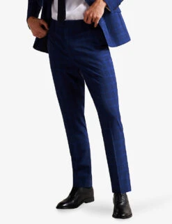 Ted Baker Slim-fit Checked Straight-leg Mid-rise Wool And Silk Trousers -Selfridges Store R04122375 DKBLUE ALT02