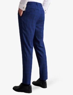 Ted Baker Slim-fit Checked Straight-leg Mid-rise Wool And Silk Trousers -Selfridges Store R04122375 DKBLUE ALT03