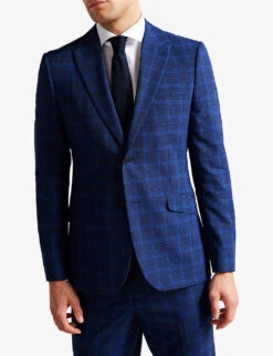 Ted Baker Apolloj Check-pattern Slim-fit Wool Suit Jacket -Selfridges Store R04122387 DKBLUE ALT02