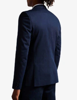 Ted Baker Shakerj Slim-fit Striped Cotton And Linen-blend Jacket 7 Ted Baker Shakerj Slim-fit Striped Cotton And Linen-blend Jacket -Selfridges Store R04122388 NAVY ALT03