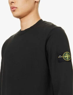 Stone Island Logo-badge Relaxed-fit Cotton-jersey Sweatshirt -Selfridges Store R04124573 BLACK ALT04