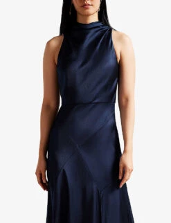 Ted Baker Lilymay Cowl-neck Bias-cut Satin Midi Dress 6 Ted Baker Lilymay Cowl-neck Bias-cut Satin Midi Dress -Selfridges Store R04125135 DKBLUE ALT02