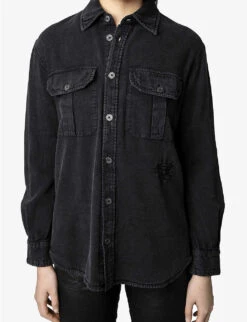 Zadig & Voltaire Teros Logo-embroidered Denim Shirt -Selfridges Store R04125247 GREYDENIM ALT02