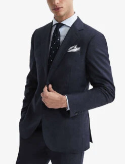 Reiss Dunn Checked Slim-fit Wool Blazer -Selfridges Store R04125333 NAVY ALT02