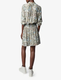 Zadig & Voltaire Rinka Floral-print Flounced-skirt Woven Mini Dress -Selfridges Store R04126794 KAKI ALT03