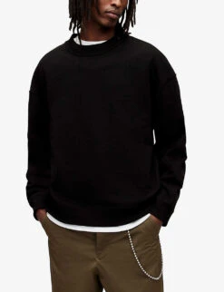 AllSaints Bolus Crew-neck Relaxed-fit Cropped Organic-cotton Jumper -Selfridges Store R04127007 JETBLACK ALT02