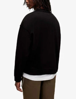 AllSaints Bolus Crew-neck Relaxed-fit Cropped Organic-cotton Jumper -Selfridges Store R04127007 JETBLACK ALT03