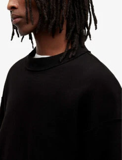 AllSaints Bolus Crew-neck Relaxed-fit Cropped Organic-cotton Jumper -Selfridges Store R04127007 JETBLACK ALT04
