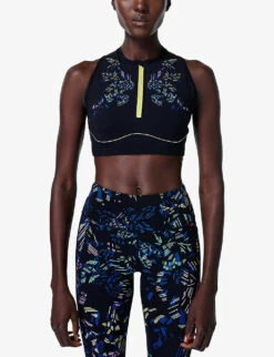 Sweaty Betty Power Contour Zip Abstract-print Stretch-woven Sports Bra 7 Sweaty Betty Power Contour Zip Abstract-print Stretch-woven Sports Bra -Selfridges Store R04127294 BLACKFLORALPRINT ALT02