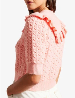 Ted Baker Haniha Frilled Stretch-knit Cardigan -Selfridges Store R04128543 PINK ALT02