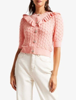 Ted Baker Haniha Frilled Stretch-knit Cardigan -Selfridges Store R04128543 PINK ALT03